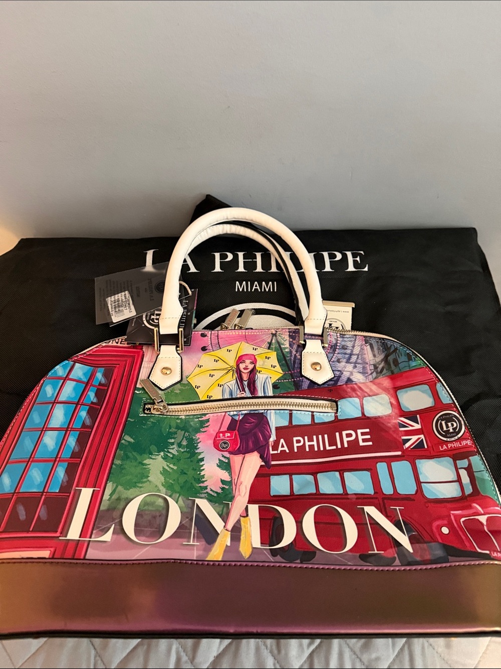 London Graphic Dome Satchel - White & Multicolor